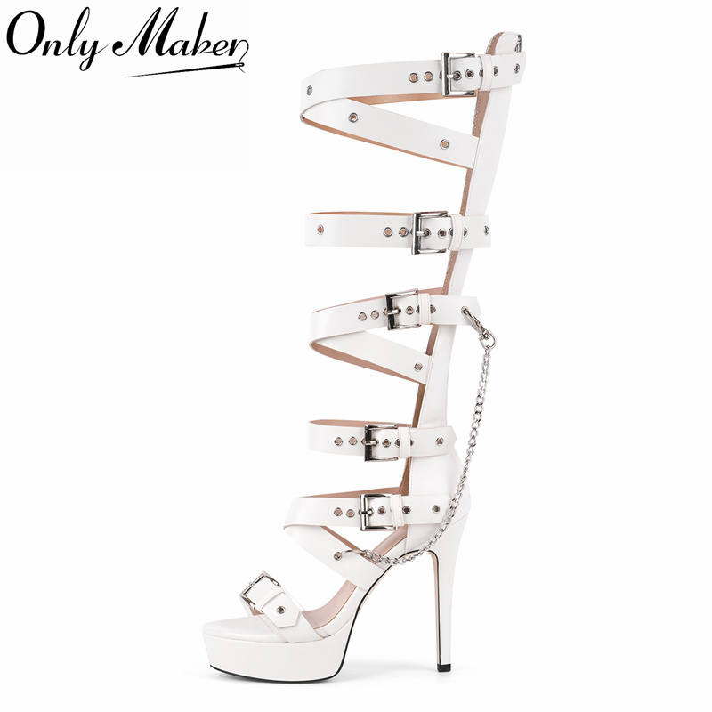 Sandal Strappy Heeled - Onlymaker Platform Knee High Eyelets Belt