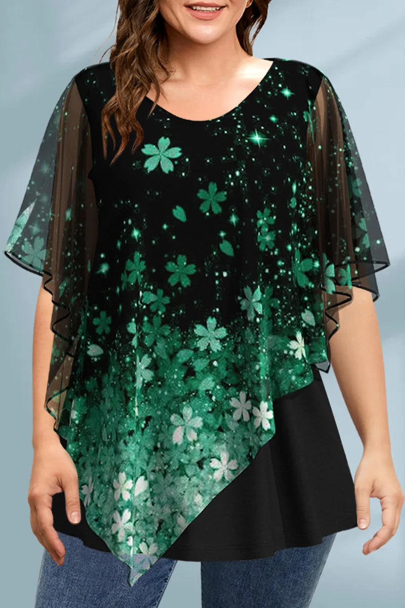 Romper Floral Print - Women's Plus Size Blouse Chiffon Floral