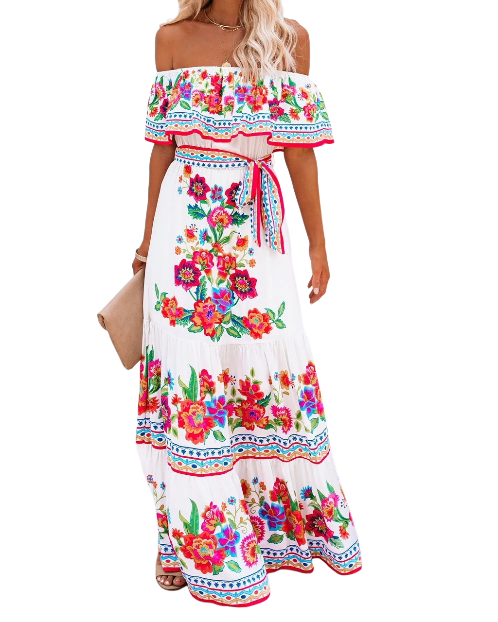 Romper Floral Print - Women Mexican Dress off Shoulder Floral