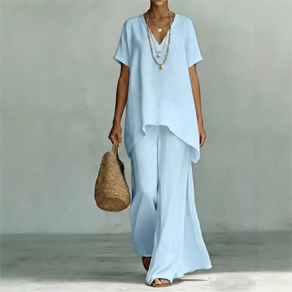 Linen Pant Wide - Fashion Loose Cotton Linen Short-sleeved Trousers