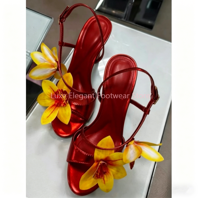 Red Flower Decor Back Strap Ho - Sandal Strappy Heeled review and price