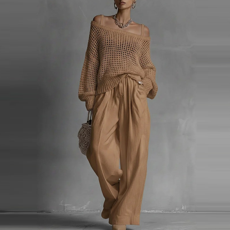 Fashion Solid One Shoulder Lon - Linen Pant Wide review and price