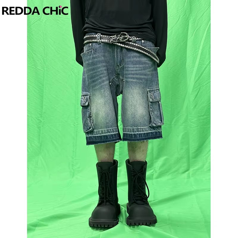REDDACHIC Men Big Pockets Whis - Shorts Denim Frayed review and price