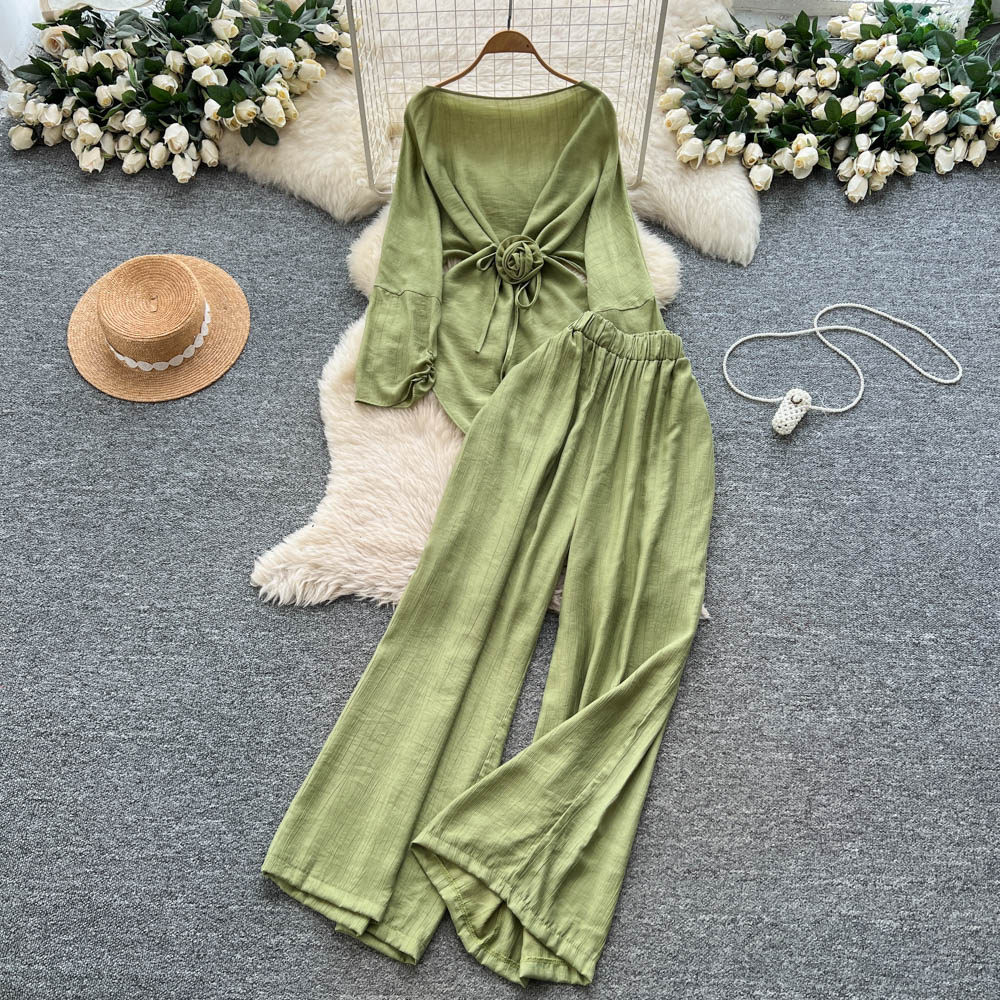 Two Pieces Women Pant Sets Sol - Linen Pant Wide review and price