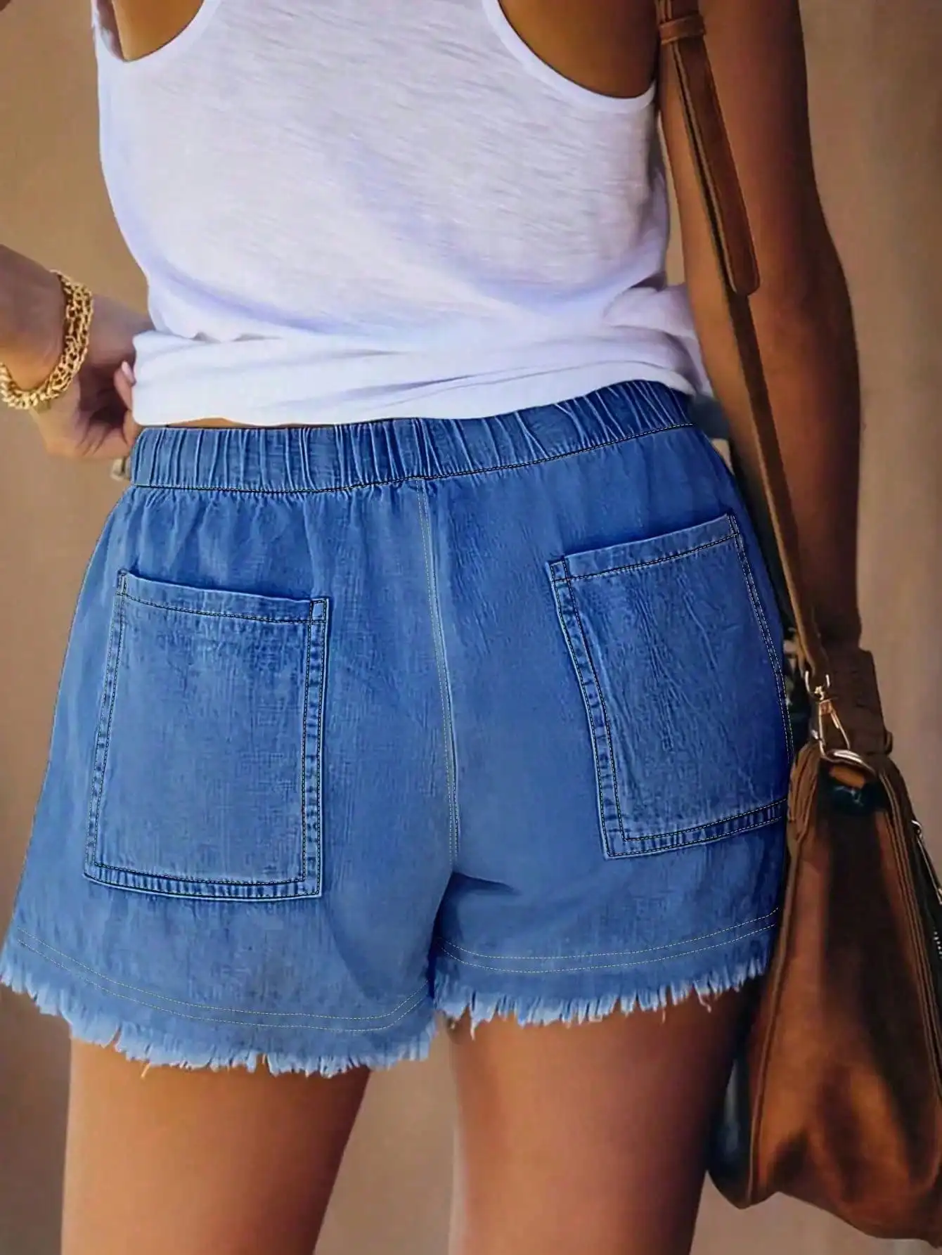 Women's Elastic Waist Frayed H - Shorts Denim Frayed review and price