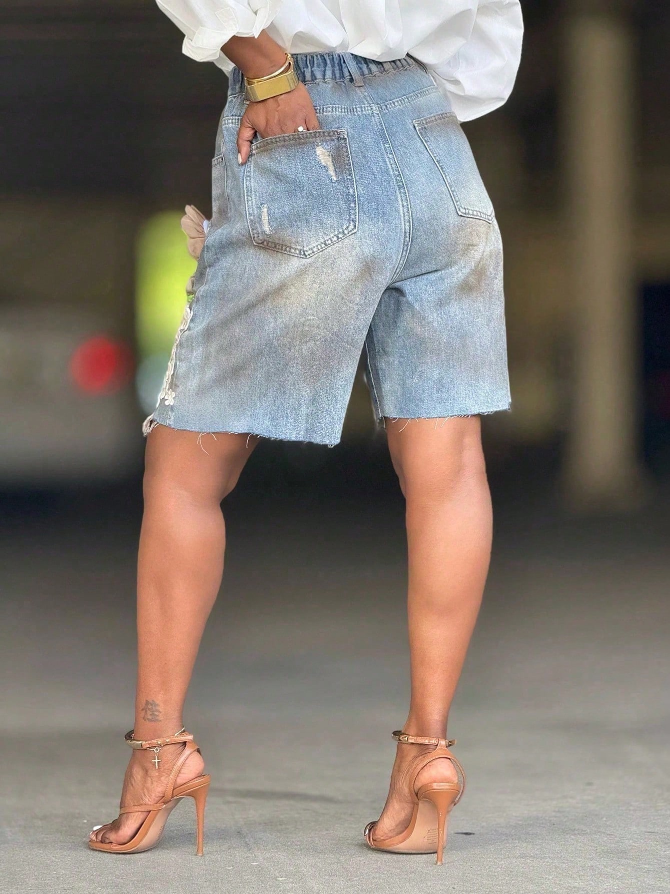 GLOURI Women 3D Floral Appliqu - Shorts Denim Frayed review and price