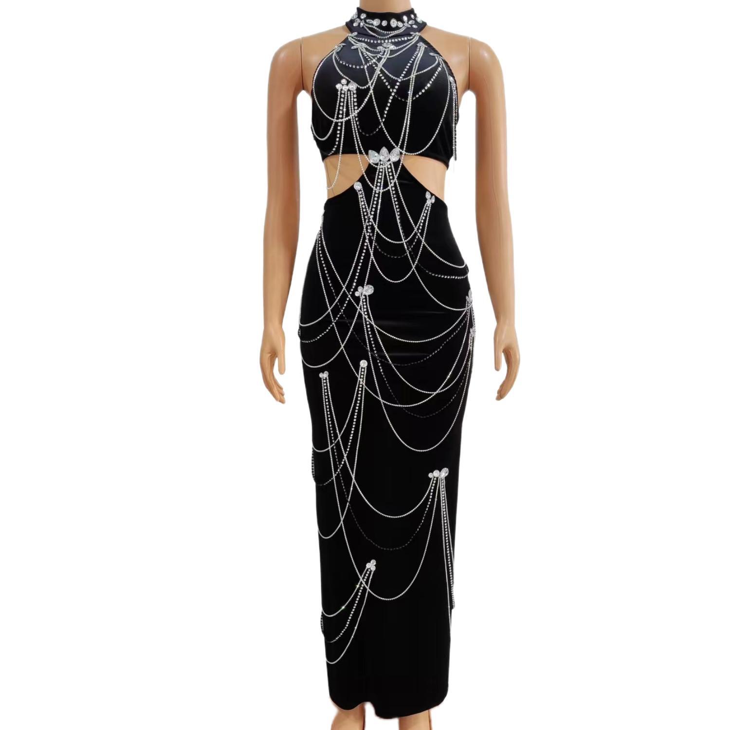 Zuanlianhei Luxury Black Velve - Maxi Dress Halter review and price