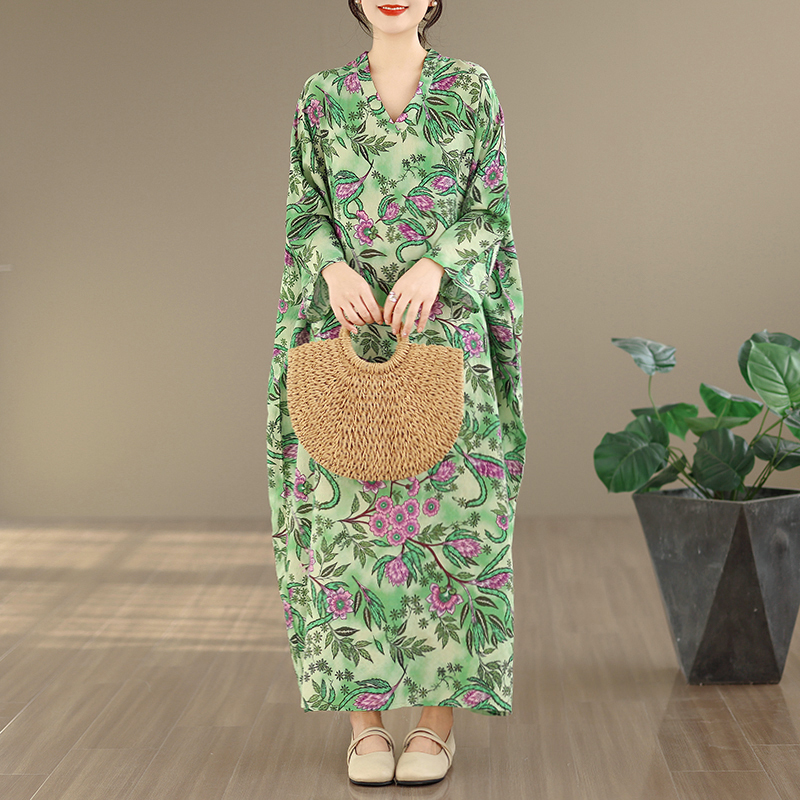 Large Size Floral Print Vacati - Linen Dress Wrap review and price