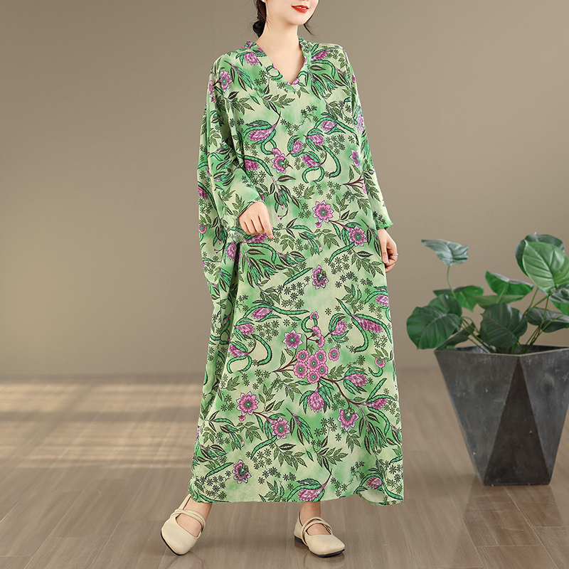 Large Size Floral Print Vacati - Linen Dress Wrap review and price