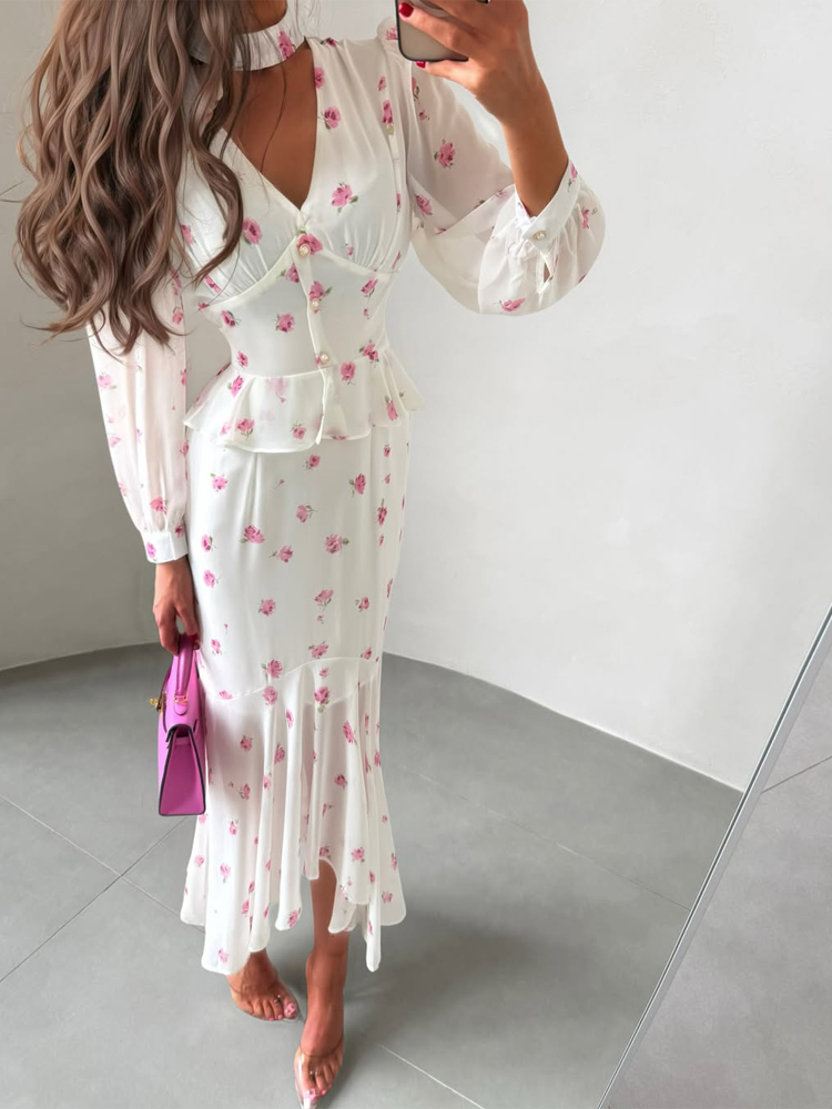Women White Pink Floral Choker - Midi Skirt Floral review and price