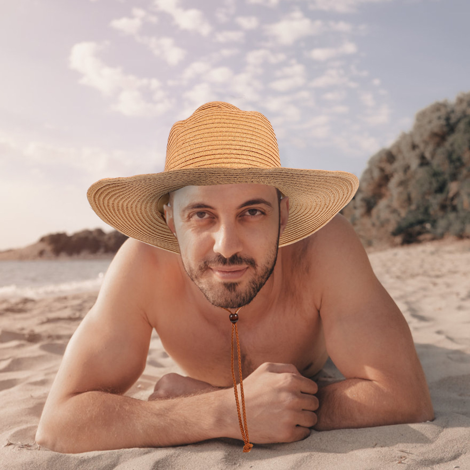 Men Wide Brim Straw Sun Hat Kh - Hat Floppy Wide review and price