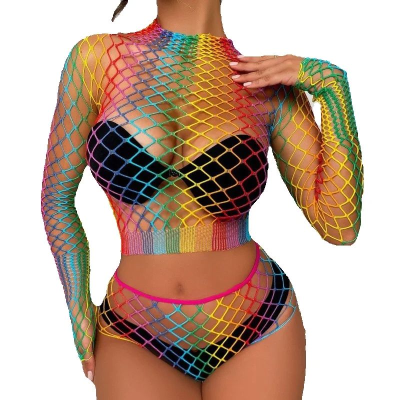 Sexy Rainbow Mesh Lingerie Set - Bralette Triangle Set review and price