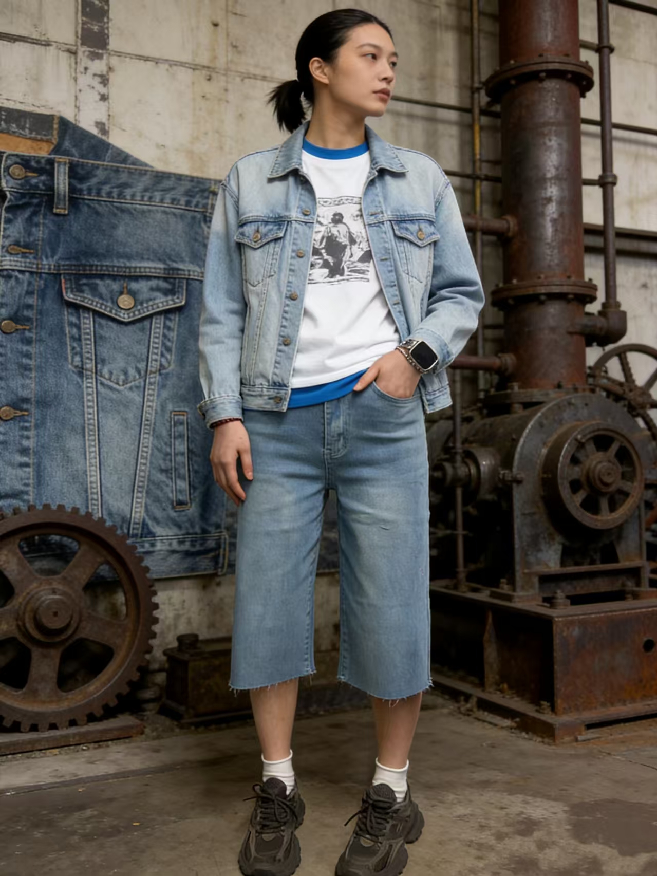 Women's High Waisted Denim Ber - Shorts Denim Frayed review and price