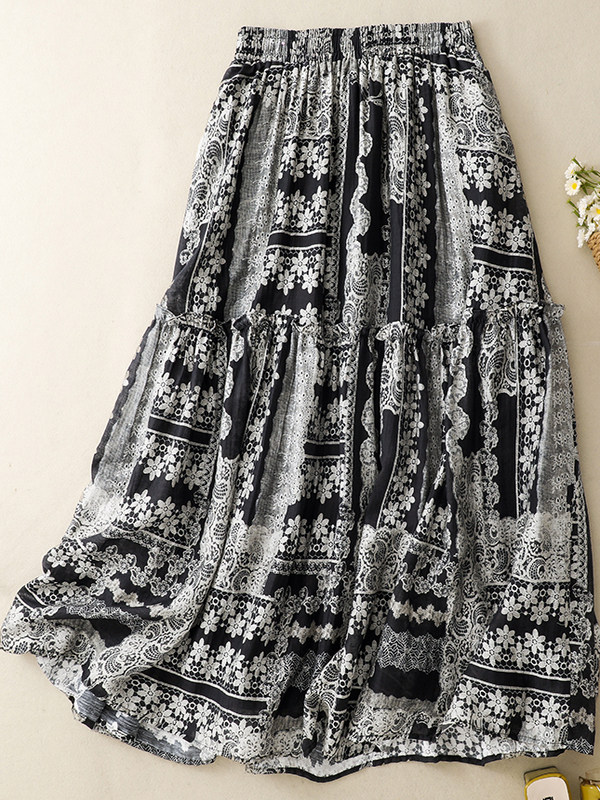 Artistic Print Midi Skirt High - Midi Skirt Floral review and price