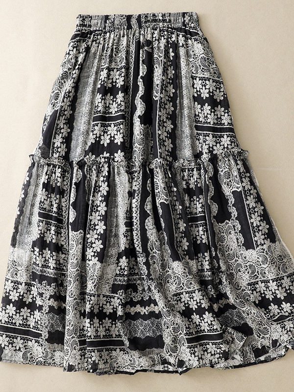 Artistic Print Midi Skirt High - Midi Skirt Floral review and price